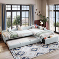 Double Twin Size L Shaped Upholstered Daybed with Trundle and Storage Drawer F711