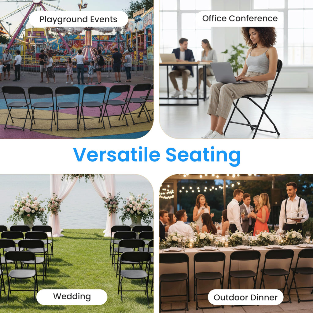 Black 10-Pack Folding Plastic Chair with Metal Frame M302836
