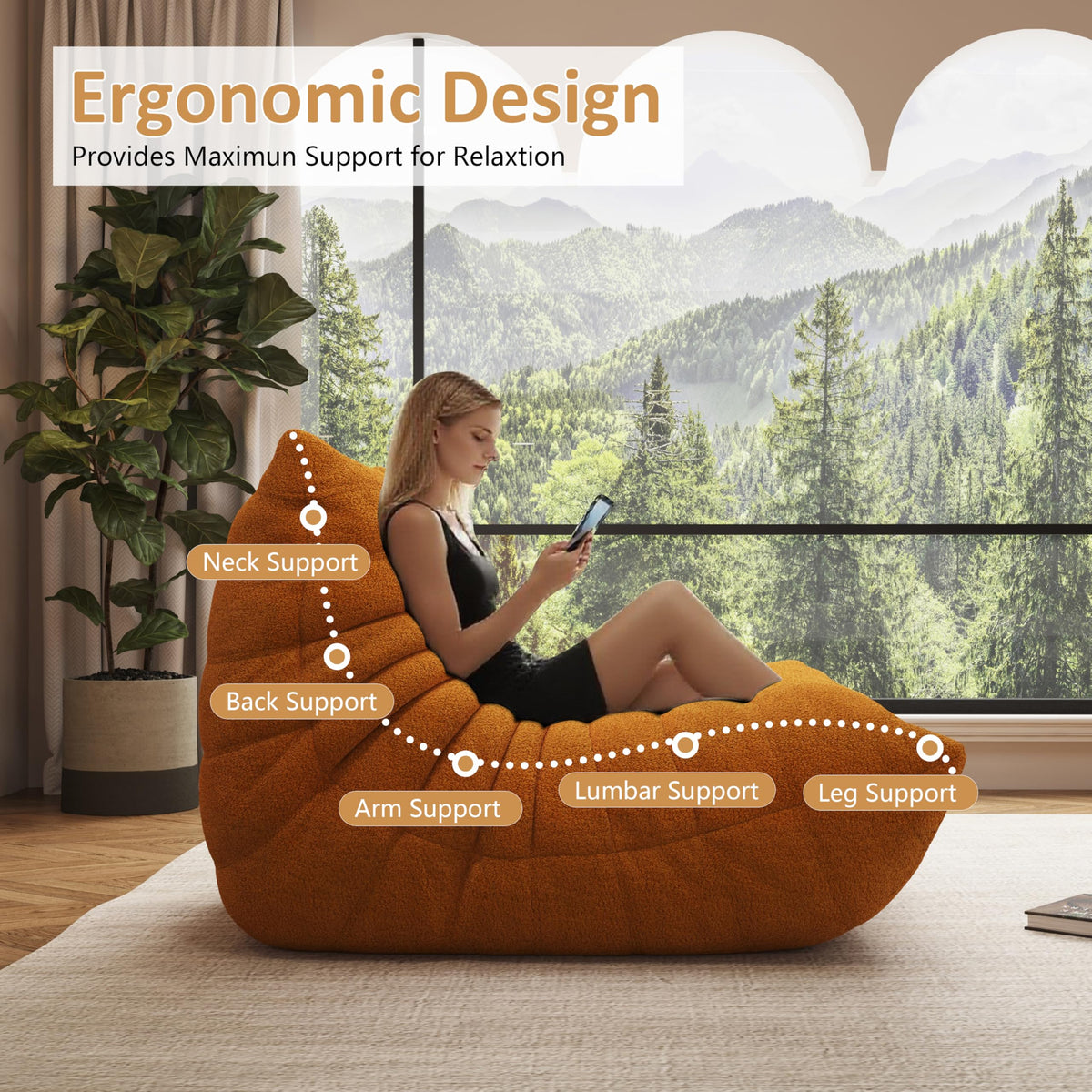 Yellow Memory Foam Bean Bag Chair E974