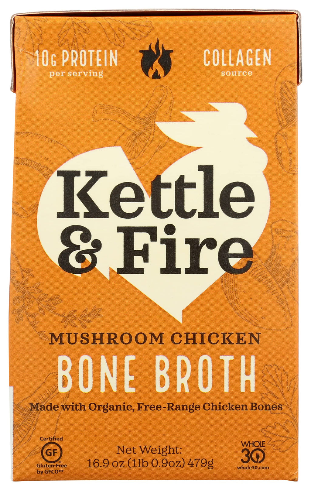 Mushroom Chicken Bone Broth 10g Protein Gluten Free 16.9 Oz Pack of 6 S57745